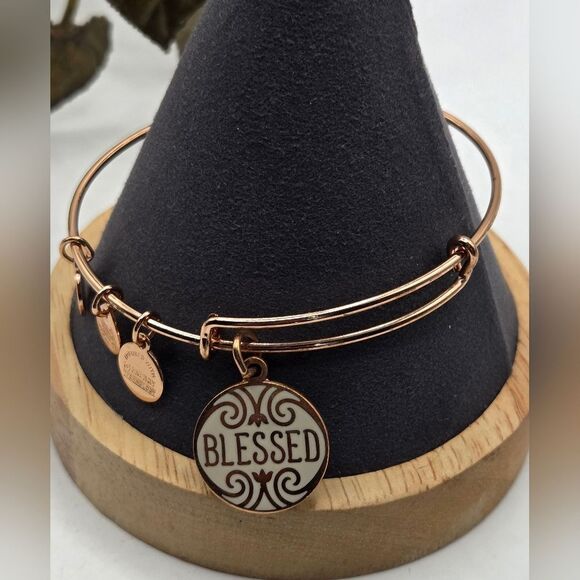 "5/$25" Alex And Ani "Blessed" Charm Bangle Bracelet Rose Gold Copper - Picture 1 of 7